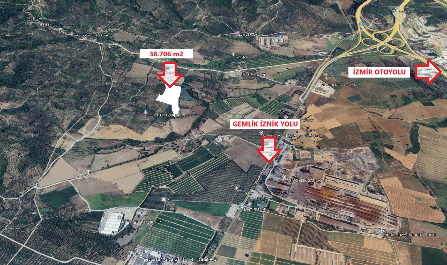 ORHANGAZİ KARSAK KÖYÜ YOLU MEVCUT, MERKEZE YAKIN 38.706 M2